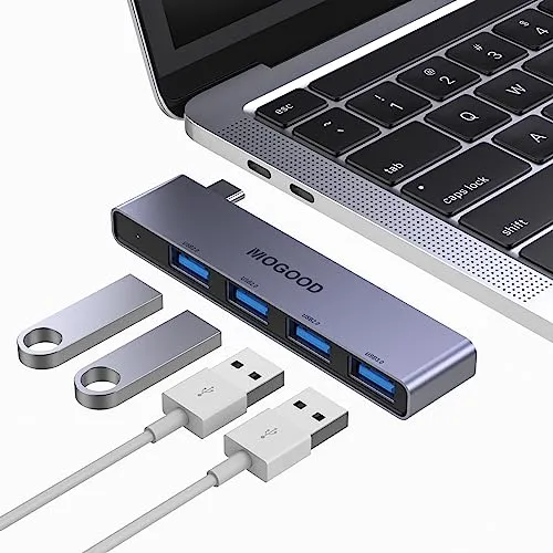 MOGOOD USB-C-auf-USB-Hub, 4 Anschlüsse, Multiport-Adapter, USB-C-Splitter mit USB-3.0-Anschluss, USB-Typ-C-Dockingstation für MacBook Pro/Air2020/2019, Surface Pro und mehr
