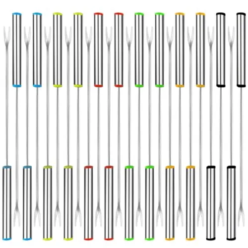UptVin Fonduegabeln 24 Stück, Fonduegabeln aus Edelstahl 24cm Fondue Sticks mit Hitzebeständigem Griff für Fondue Braten Schokolade Käse Dessert Obst Gemüse