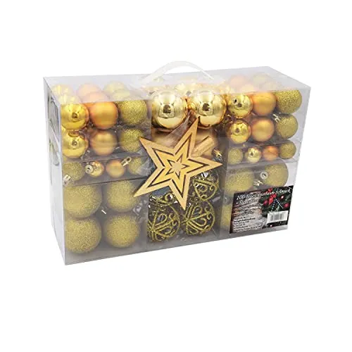Weihnachtskugeln und Baumspitze Stern (Gold) 100