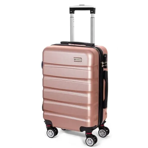 Todeco Handgepäck Koffer Klein Hartschale 56cm, ABS+PC Leicht Reisekoffer Trolley Rollkoffer, 4 Rollen Kombinationsschloss, 56×36×22cm, Roségold
