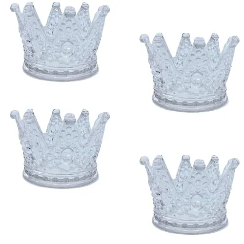 Dekohelden24 4er Set Teelichthalter in Form Einer Krone, aus Glas, transparent, Größe: H/Ø ca. 5 x 8 cm