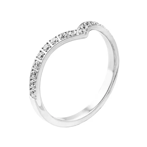 meditoys · Ring aus Edelstahl für Damen · Filigraner, eleganter Edelstahlring mit Kristallsteinen · Breite 2,5mm