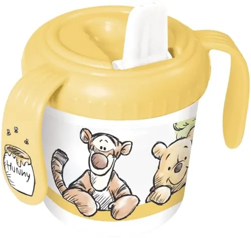 P:os 33717088 - Winnie Pooh Trinklernbecher für Kinder, auslaufsichere Schnabeltasse mit 2 Griffen, Füllmenge circa 250 ml