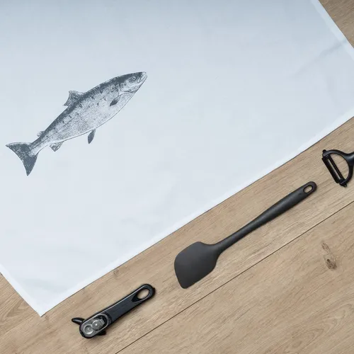 Geschirrtuch, Küchentuch VINTAGE LACHS weiß | Siebdruck 17;30 HAMBURG