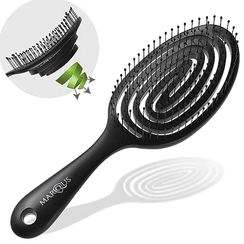marQus Haarbürste ohne Ziepen mit einzigartiger Doppelspiralfeder und noch mehr Borsten zur optimalen Druckverteilung und Pflege, Entwirrbürste für jeden Haartyp, 1 Stück, Farbe Metallic Schwarz