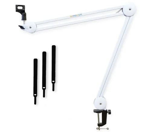 keepdrum MS138 Mikrofonarm - Flexibles Gelenkarm-Stativ in Weiß - Mikrofonständer für YouTuber und Podcaster. Extrem starke Zugfedern, 360° schwenkbar und Tragkraft bis 800g. Ideal für Heimstudio, Gaming und professionellen Einsatz.