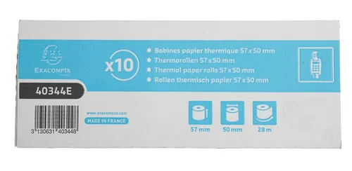 Exacompta 40344E Thermorolle 60er Pack - 57x28m, 1-lagig - Card-Reader Zubehör: Hochwertige 1-lagige Thermorollen für präzise Ausdrucke und zuverlässige Leistung in jedem Kartenlesegerät.