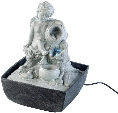 infactory Zimmerbrunnen mit LED: Beleuchteter Zimmerbrunnen mit Engel (Springbrunnen, Pumpe, Wasserpumpe)