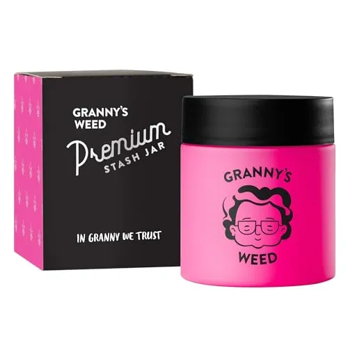 Granny's® Premium Stash Jar | Omas Kräuterglas | Bis zu 8 Gramm Fassungsvermögen | Pink | 100% Geruchsdicht | UV-Schutz Garantie | Geschenke-Set | Mit Kindersicherung im Deckel | 120 ml | Brokkoliglas