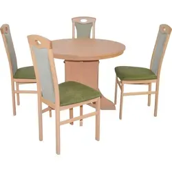 Essgruppe Paulina (5-teilig) - Hochwertige 5tlg. Essgruppe mit 4 Massivholzstühlen und 1 Esstisch, bequem gepolstert und stilvoll bezogen. Ideal für gemütliche Familienessen.