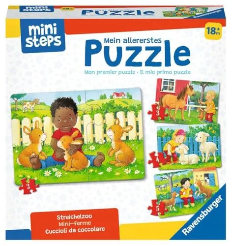 Ravensburger 04169 - ministeps Mein allererstes Puzzle: Streichelzoo, 4 x 2-5 Teile