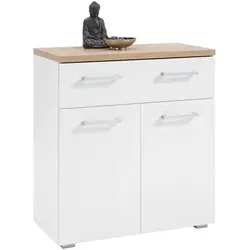 Mid.you Schuhschrank in Weiß mit Eiche Akzenten - Schuhschrank mit 2 Fächern und Schublade, ideal für 9 Paar Schuhe. Schafft Ordnung und Stil in Ihrer Garderobe, wirkt durch die helle Farbgebung raumvergrößernd.