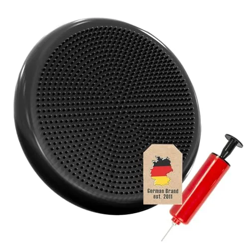 Empire Athletics Balancekissen Sitzkissen Wackelkissen Aufblasbar, Luftkissen inkl Pumpe, Balance Trainer für Fitness Yoga Büro, Koordination Stabilität Training, Massage Oberfläche, Schwarz