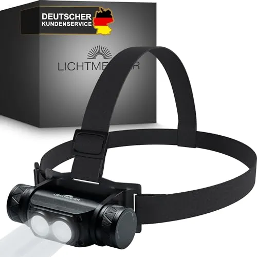 LICHTMEISTER® Stirnlampe 1000 Lumen - Wiederaufladbare LED Kopflampe - Taschenlampen mit 1000 Lumen für extreme Helligkeit, 3600 mAh Akku für bis zu 7,5 Stunden Laufzeit und IP44 Schutz für vielseitige Einsatzmöglichkeiten.