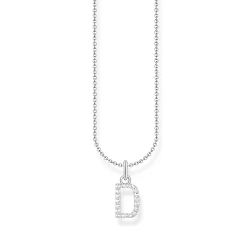 THOMAS SABO Halskette Buchstabe D aus 925 Sterling Silber - Elegante Damenkette aus 925er Sterlingsilber mit Zirkonia, ideal für individuelle Kombinationen und als persönliches Geschenk für jeden Anlass.