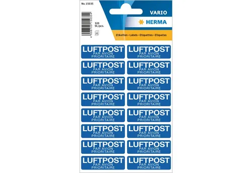 HERMA Etikett Herma Textetiketten 12 x 40 mm LUFTPOST blau 100 Etik.