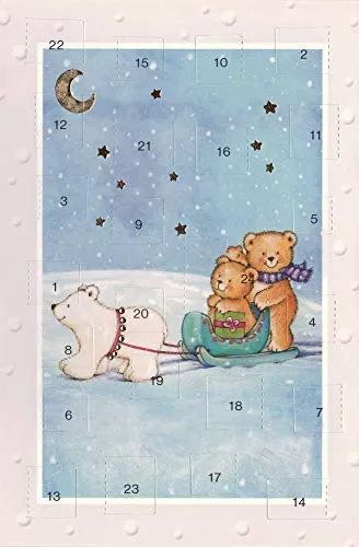 Adventskalenderkarten 5 Stück Weihnachten Grußkarten Kunstkarte Doppelkarte Weihnachtskarte Adventszeit Bärchen Bären Kinder