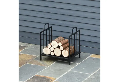 Outsunny Kaminholzregal Brennholzregal, BxTxH:44.5x33x46.5 cm, (erhöhtes Design, 1-St., Metallrahmen), für drinnen und draußen, Schwarz