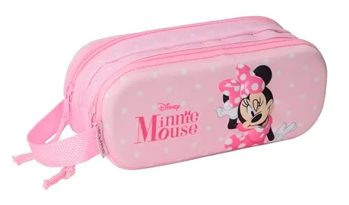 SAFTA Minnie Mouse 3D-Doppelmäppchen für Kinder, ideal für Kinder im Schulalter, bequem und vielseitig, Qualität und Widerstandsfähigkeit, 21 x 6 x 8 cm, Rosa, M, Lässig