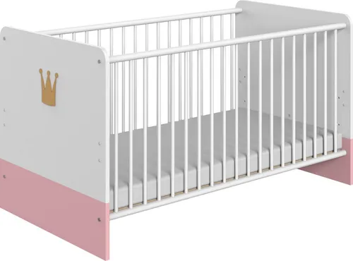 Wimex Babybett Cindy2 mit Schlupfsprossen - Schlichtes Babybett im zweifarbigen Design mit charmanten Kronen-Applikationen. Aus Massivholz gefertigt, umbaubar zum Juniorbett und ideal kombinierbar. Perfekt für einen traumhaften Schlaf!