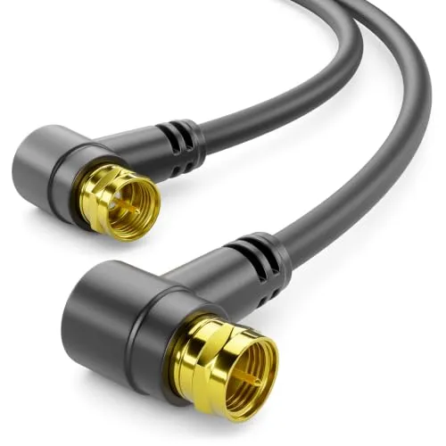 deleyCON 1m SAT TV Antennenkabel Winkel Koaxial Kabel F-Stecker HDTV 4K | 3-fach Schirmung, Winkel auf Winkel, DVB-S, DVB-S2, Radio DAB, DVB-T2 - Schwarz