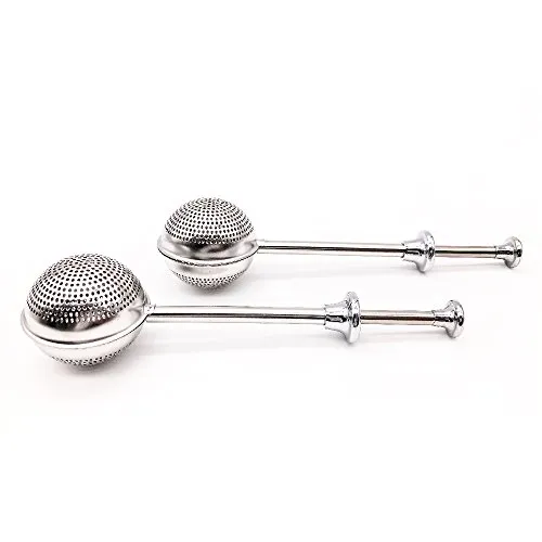 BITEYI Teesieb Teefilter Tee-ei Edelstahl Ultrafeines Langem Griff Push Stil Kugelform Sieb,für Losen Tee(2er-Set)