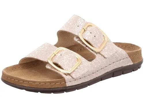 Rohde Damen Pantolette Leder Schnalle Muster schimmernd Rodigo-D 5857 - Beige, Größe 39 EU - Stylische Pantoletten für Damen mit weichem Leder-Obermaterial und anpassbaren Schnallen. Das komfortable Lederfußbett unterstützt die natürliche Abrollbewegung und sorgt für ein angenehmes Tragegefühl.