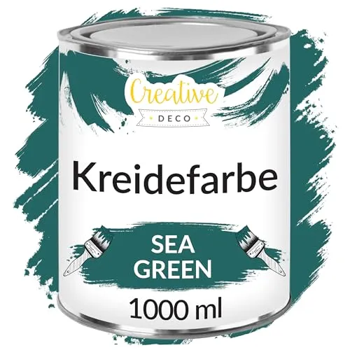 Creative Deco Kreidefarbe für Möbel - Meergrün, Vintage Matt - Farben & Lacke - Abwaschbare, auf Wasserbasis Kreidefarbe für Möbel mit Wisch- und Gradient-Effekt, perfekt für einen Landhausstil.