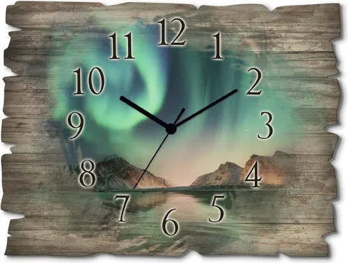 Artland Wanduhr Auroraborialis - Nördliches Polarlicht - Wohnaccessoires: Hochwertige, lautlose Wanduhr aus Birkenholz mit Quarz- oder Funkuhrwerk, ideal für eine stilvolle Wandgestaltung und allergiefrei für Kinderzimmer.