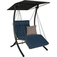 Angerer Hollywoodschaukel Luxus Smart denim - 1-Sitzer mit Bettfunktion - Gartenmöbel: Hochwertige 1-Sitzer Hollywoodschaukel mit ergonomischer Sitzfläche, verstellbarem Sonnendach und pflegeleichten Kissenbezügen für maximalen Komfort im Freien.