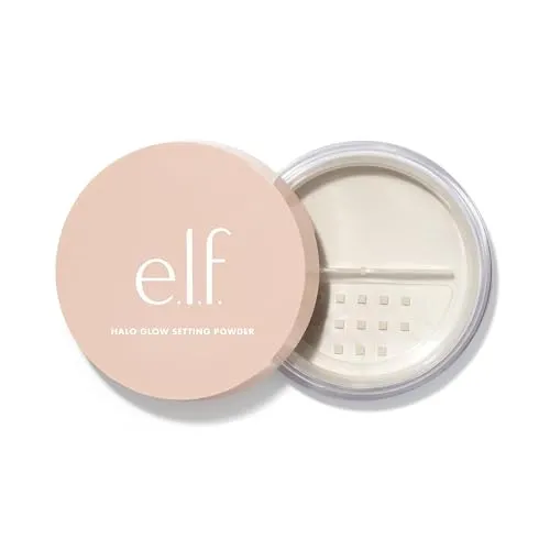 e.l.f. Halo Glow Setting Powder, seidig, verwischend, glättet, minimiert Poren und feine Linien, erzeugt einen weichen Fokus-Effekt, halbmattes Finish, Light