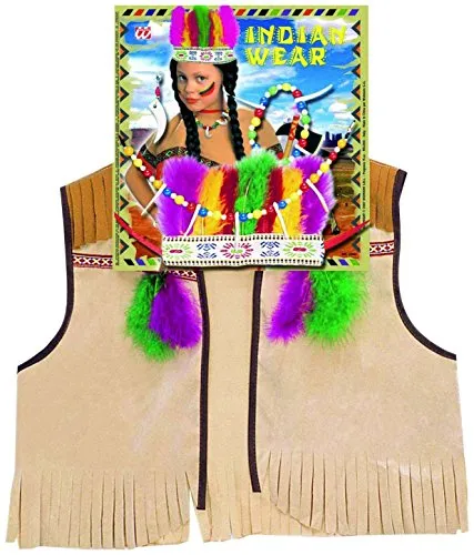 W WIDMANN MILANO Party Fashion - Kinderkostümset Indianer, Weste, Kopfschmuck und Zubehör, Karneval, Mottoparty