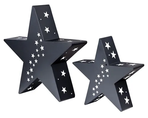 Levandeo® Kerzenlaterne 2er Set - Metall Schwarz, Sternform - Kerzenhalter in Sternform, ideal für stilvolle Dekoration mit Stumpenkerzen oder Lichterketten. Hochwertige Verarbeitung und modernes Design, perfekt für Scandi- oder Industrial-Stil.