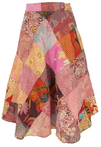Weit schwingender upcyceling Patchwork Wickelrock, Maxirock, Boho Baumwoll Somm