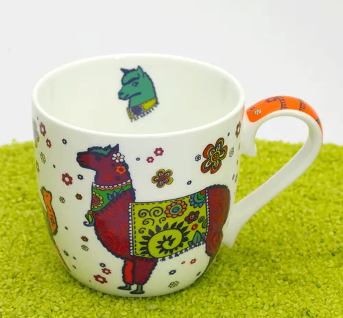 Könitz Porzellan Henkelbecher Colourful Animals Lama - feine Qualität 420ml
