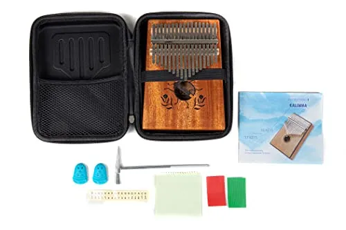 GEWA Kalimba Daumenklavier Mahagoni, Motiv Käfer, 17 Stahlzungen, stimmbar, inkl. Tasche, Stimmhammer, Anleitung