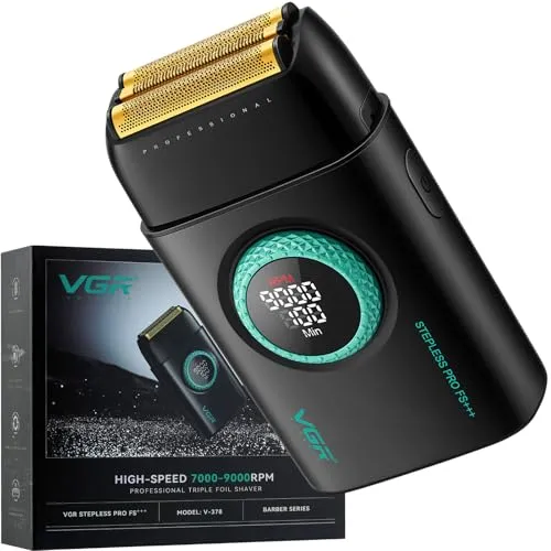 VGR 378 Folienrasierer für Männer, Dreifacher Scherfolie Rasierapparat, Kabelloser Elektrorasierer Rasierer Herren Zero Gap Skin, 9000 U/min, LED-Display (Schwarz)