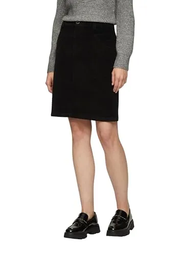 Kurzer Rock aus elastischem Cord schwarz 34 - Damenrock aus elastischem Cord, halblang mit regulärer Passform und Gürtelschlaufen, ideal für einen lässigen Look.