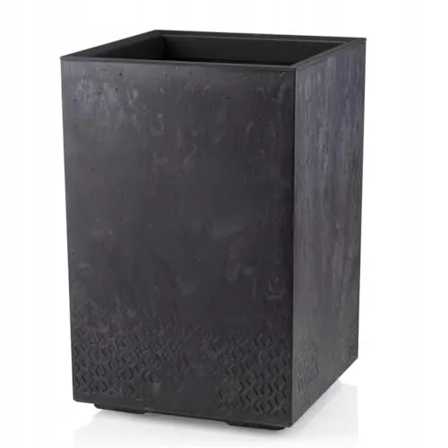 HowHomely Blumentopf Schwarz 59 x 40 x 40 cm Pflanzkübel Groß Außen - Pflanzkasten auf Rollen mit Abflussstopfen - Pflanzkübel Rechteckig Betonoptik für Garten und Terrasse