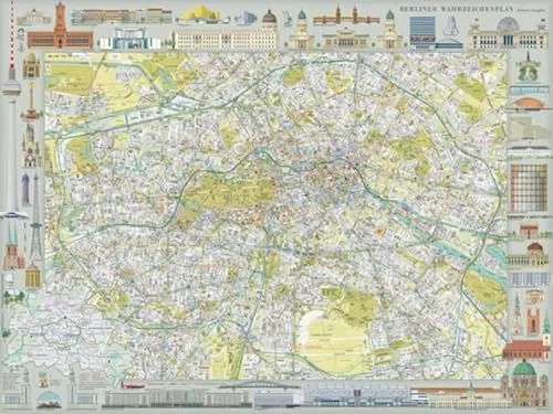 Berliner Wahrzeichenplan: Mit 50 Berliner Wahrzeichen im Kartenrand, gefalzt (auch ungefaltet erhältlich unter ISBN 978-3-933502-69-8), A-4-Beiblatt ... Abbildungen und drei weiteren Illustrationen.