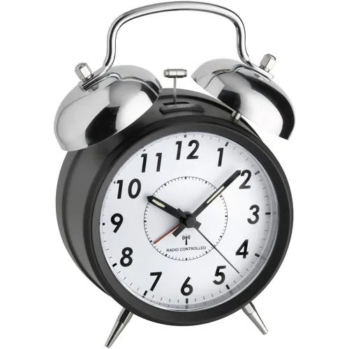 TFA Dostmann 60-1503 Funk Wecker Schwarz - Funkuhr mit fluoreszierenden Zeigern für optimale Ablesbarkeit, ideal für Ihr Schlafzimmer oder Büro.