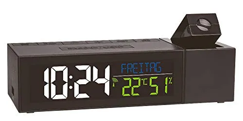 TFA Dostmann Show 60.5014.01 Funk-Projektionsuhr mit Raumklima (schwarz mit Batterien)