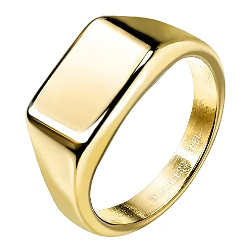 Mianova Siegelring Edelstahl rechteckig Herrenring Damenring Partnerring Trauring Verlobungsring Band Ring Damen Herren Breit modern Gold Größe 62 (19.7)