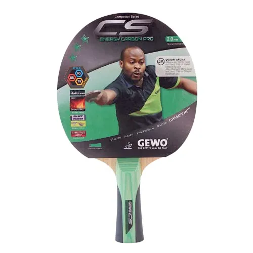 GEWO CS Energy Carbon Pro - Tischtennis-Schläger - ITTF genehmigt - Carbon-Schläger mit kontrolliertem Belag und hohen Rotationseigenschaften, konkav, 2,0mm Schwamm