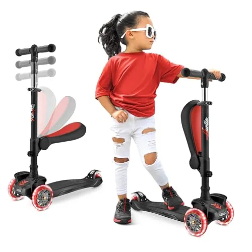 Hurtle 3-Rad-Roller für Kinder - Anpassbarer Spaß für Kleine - Roller / Kickboards mit verstellbarem Lenker und rutschfester Plattform, ideal für Kinder von 2-12 Jahren. Bunte LED-Radlichter sorgen für zusätzlichen Fahrspaß!