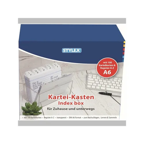 STYLEX Karteikasten DIN A6 inkl. 100 Karteikarten und A-Z Register