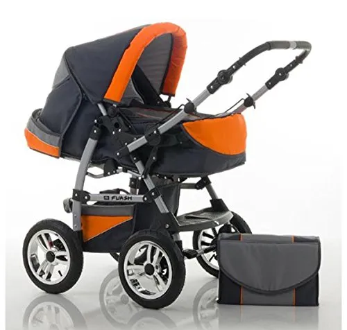 dein_babyladen Kombi-Kinderwagen Flash 2 in 1 - Standardkinderwagen mit Sportsitz und umfangreichem Zubehör, ideal ab Geburt bis 6 Monate, flexibles Fahren dank Schwenkschieber und großen Lufträdern.
