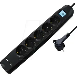TME NV58-1,5L - Steckdosenleiste, 5-fach, 2x USB, schwarz, 1,5 m
