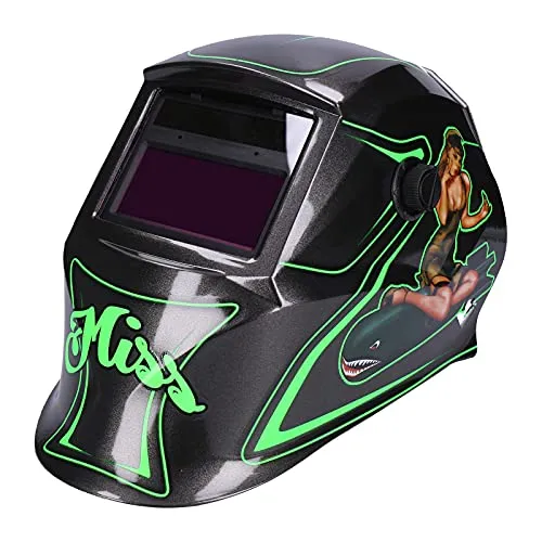 Automatik Solar Schweißhelm UV/IR-Schutz großes Sichtfenster für alle Schweißarten automatische Verdunkelung Schleifmodus Schweißmodus Empfindlichkeit & Verzögerungszeit einstellbar (Green Miss)