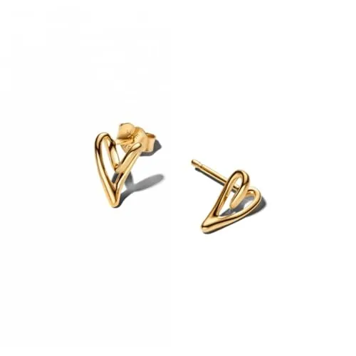 Pandora Essence Organisch Geformtes Herz Ohrstecker - Elegante Ohrstecker aus 14 Karat vergoldeter Metalllegierung in Herzform, inspiriert von der Natur. Ideal für stilvolle Kombinationen mit Ringen und Armreifen. Perfekt für jeden Anlass!